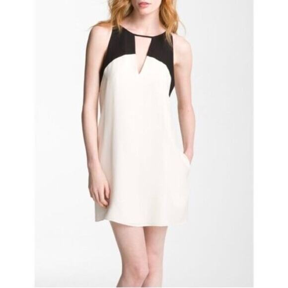 Parker Black Ivory Colorblock 100% Silk Crosby Dress Women's Medium High Neck - Picture 3 of 10